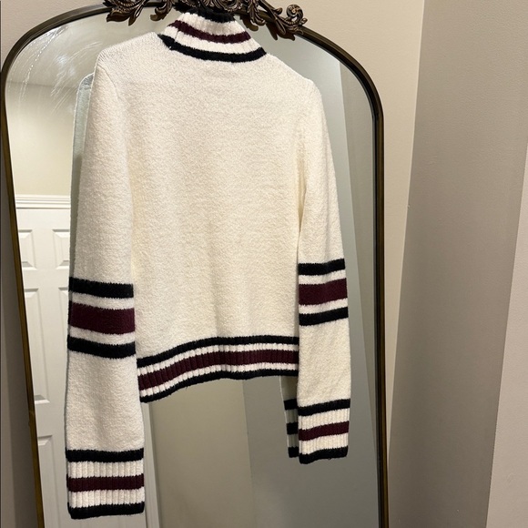 Madewell Cream Turtleneck Sweater with Black and Burgundy Stripes medium - Picture 6 of 6